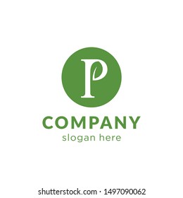 concept letter P and leaf inside, initial letter logo template, natural logo template, ready to use