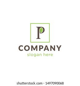 concept letter P and leaf inside, initial letter logo template, natural logo template, ready to use
