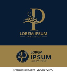 concept of  letter P, logo design  rice farm branding