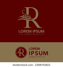 concept of  letter R, logo design  rice farm branding