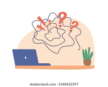Concepto De Problemas De Vida. Escritorio Con Portátil Y Un Panorama De Problemas, Desafíos, Obstáculos Encontrados