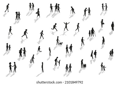 Concept of life in society, with simplified drawings of silhouettes of characters, in different attitudes.