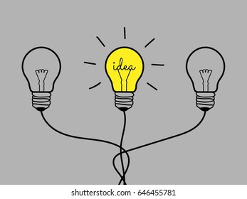 Concept Light Bulb design Black line icon vector,Idea sign, solution, thinking concept. Lighting Electric lamp. Electricity, shine. isolated on gray background.