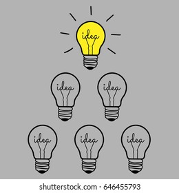 Concept Light Bulb design Black line icon vector,Idea sign,brainstorm, solution, thinking concept. Lighting Electric lamp. Electricity, shine. isolated on gray background.