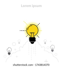 concept light bulb rocket launch. Trendy flat vector light bulb icons with concept of idea on yellow light bulbs. vector illustration .