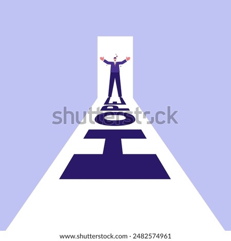 Concept of a light at the end of the tunnel positive outcome, businessman standing at a door while a shadow in a shape of the word hope