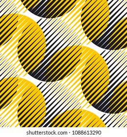 concept line and circle geometric seamless pattern. geometry vintage style repeatable motif in yellow and black colors. stock vector surface design illustration. graphic element for fabric, background