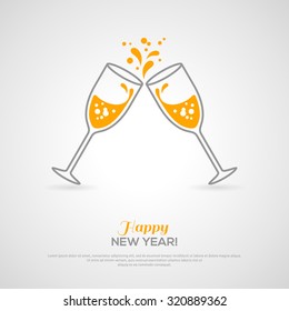 Concept with line style glass and sparkling champagne inside. Vector illustration. Place for text message.