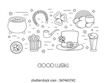 Concept from linear icons for Patricks Day. Flat design. Vector illustration