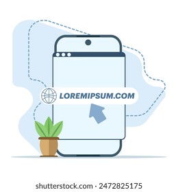 Concept of link button, website name, URL or address on your device screen, navigation bar. address and navigation bar, browser app icon, www http online search, modern elements, infographics.