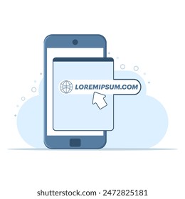 Concept of link button, website name, URL or address on your device screen, navigation bar. address and navigation bar, browser app icon, www http online search, modern elements, infographics.