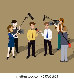Concept live reports, interviews, microphones in the hands of journalists. Live news template. 