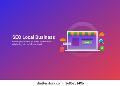 Concept Of Local SEO, Local Business, Local Listing SEO - Conceptual Vector Illustration With Icons And Texts