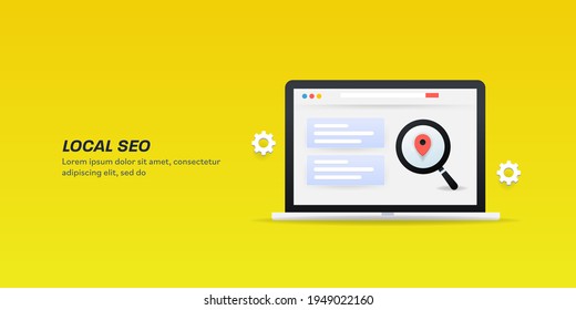 Concept Of Local SEO, Business Location On Search Result, Local Business Listing For SEO - Vector Illustration With Icons