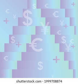 The concept is located on a colored background of the dollar, euro and yen. Different currencies and advantages. For the design of materials, social networks and banners.