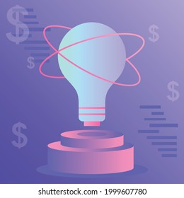 The concept is located on a colored light bulb background as an idea on a pedestal. Motivation in business and business. For the design of materials, social networks and banners.