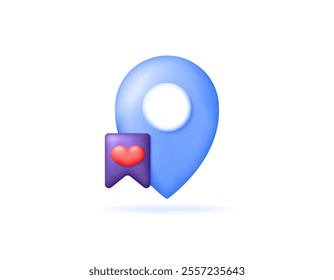 concept of location or favorite place. saved address. illustration of address or location symbol with heart and bookmark. sign or symbol or icon. minimalist 3d style design. element