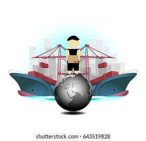 Concept of logistic import and export business on the world