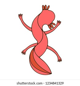Concept Logo: Axolotl. Flat Vector Design Element. Curving pink lizard with six ears