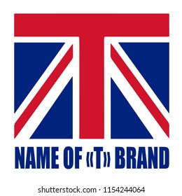 Concept of logo based on Britain flag and letter "T" as element of cross on flag.