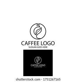 the concept of a logo with a coffee bean icon and a leaf symbol. Logo with a circle shape. Simple with the concept of lines. The logo can be used for product brands, cafe logos etc.