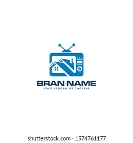 concept of logo combination of house and TV design vector template