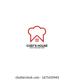 The concept of the logo, the combination of the symbol of the chef hat and the house. Can be used for restaurant, bakery, cake shop or other logos