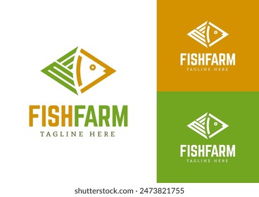 The concept logo for a company with striking fish and farm shapes and geometry design vector.