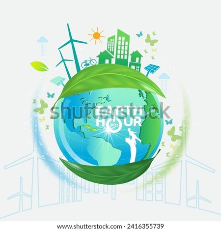 concept logo design event  earth hour ,Ecology.Green cities help the world with eco-friendly
