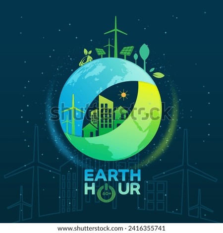 concept logo design event  earth hour ,Ecology.Green cities help the world with eco-friendly