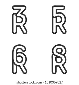 Concept Logo. Flat Vector Design Element. Monogram R3, R5, R6, R8. Combined letter R and numbers 3, 5, 6, 8