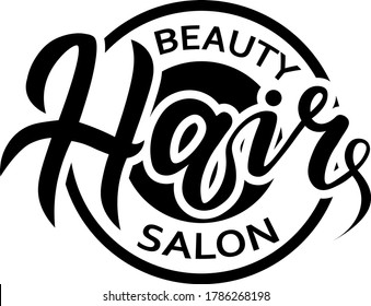 concept logo for haircut salon or studio; hair lettering gold text; brand name vector illustration