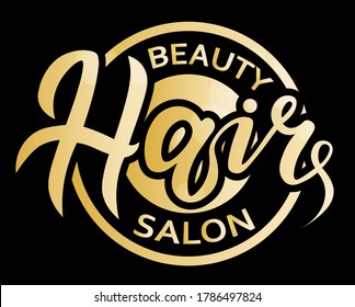 concept logo for haircut salon or studio; hair lettering gold text; brand name vector illustration
