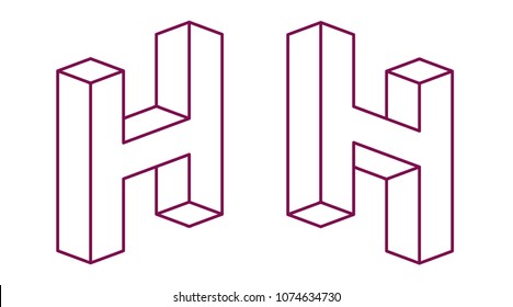 Concept Logo. Impossible letter H. Line Art Vector Design Element.