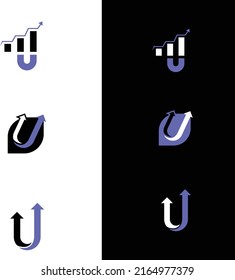 Concept logo of latter U for financial firms or businesses related to trading and growth. the arrows in the U represents success. single alphabet can be used by many corporate professionals.