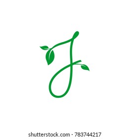 concept logo leaf letter J, natural green leaf symbol, initials J icon design