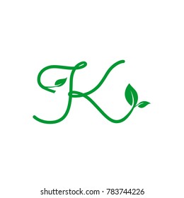 concept logo leaf letter K, natural green leaf symbol, initials K icon design