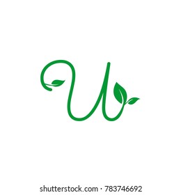concept logo leaf letter U, natural green leaf symbol, initials U icon design