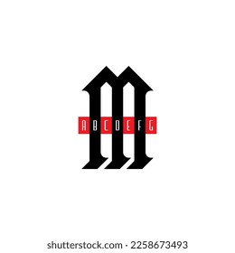 Concept of a logo with the letter M - looks like a house. Logotype or monogram, emblem. 
