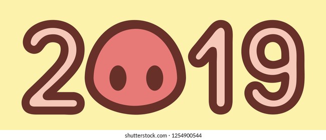 Concept logo: Line Art Cute Pig. Flat vector Design Element. Symbol of the new year 2019