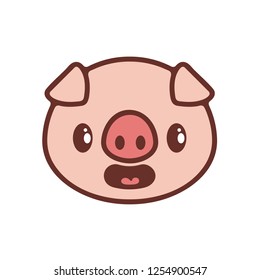 Concept logo: Line Art Cute Pig. Flat vector Design Element. Symbol of the new year 2019