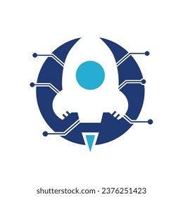 Logo del concepto de un cohete y tecnología sobre fondo blanco