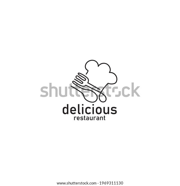 the concept of the logo, the symbol of the chef\'s\
hat, spoon and fork