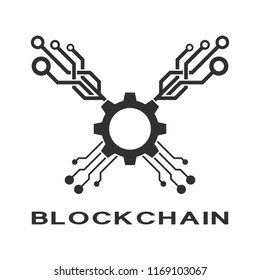 Concept logo template blockchain. Abstract geometric digital crypto currency sign.