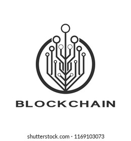 Concept logo template blockchain. Abstract geometric digital crypto currency sign.