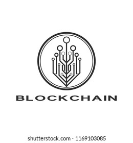 Concept logo template blockchain. Abstract geometric digital crypto currency sign.