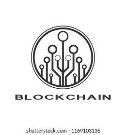 Concept logo template blockchain. Abstract geometric digital crypto currency sign.