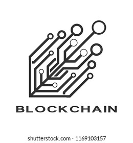 Concept logo template blockchain. Abstract geometric digital crypto currency sign.
