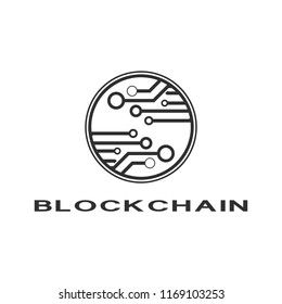Concept logo template blockchain. Abstract geometric digital crypto currency sign.