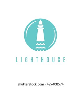 Concept logo template with lighthouse in flat design .Vector illustration